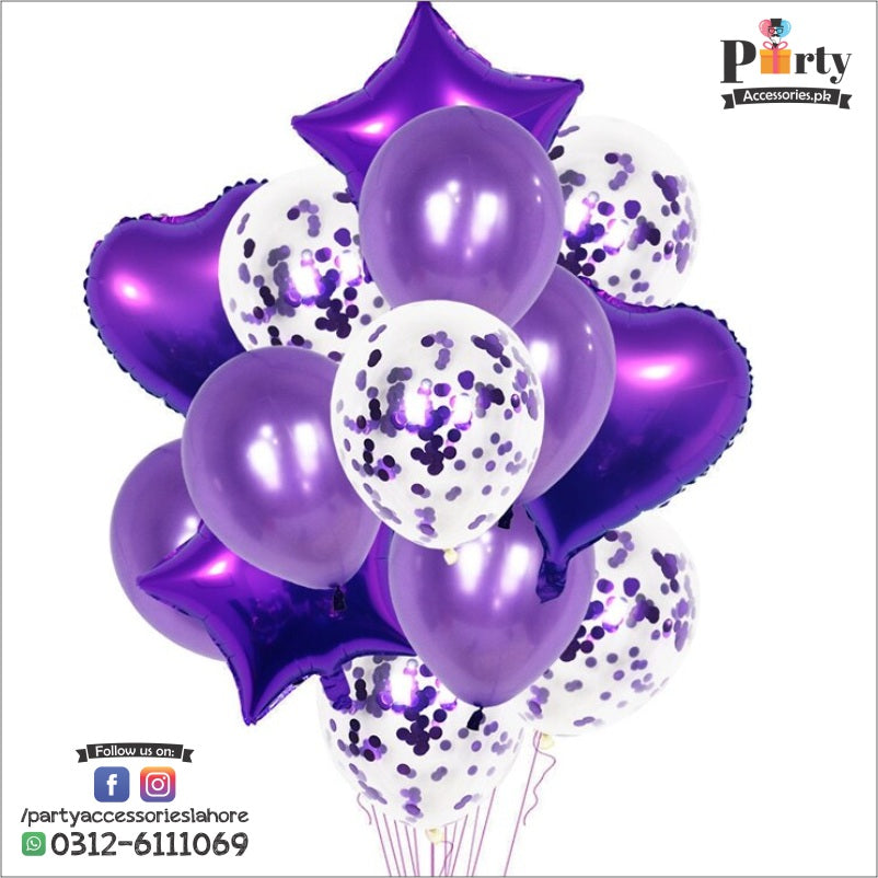 Confetti balloons 14 pcs set | star balloons latex balloons heart foil balloons