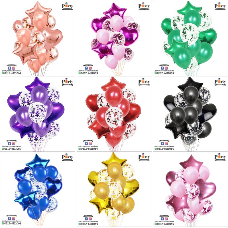 Confetti balloons 14 pcs set | star balloons latex balloons heart foil balloons
